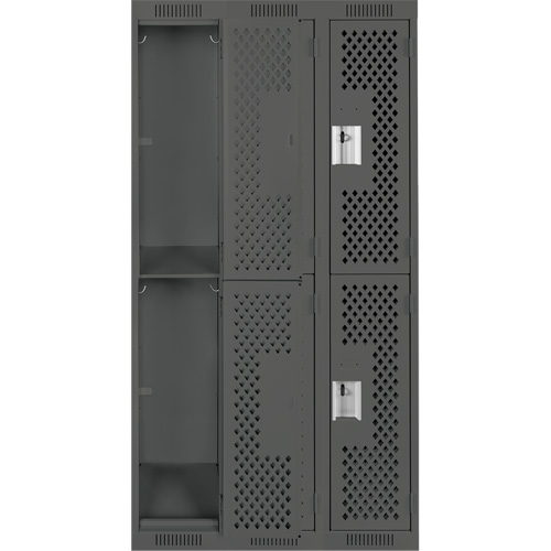 Clean Line Lockers, 2 -tier, Bank of 3, 36" x 12" x 72", Steel, Charcoal, Rivet (Assembled), Perforated Waymarc Industries Inc