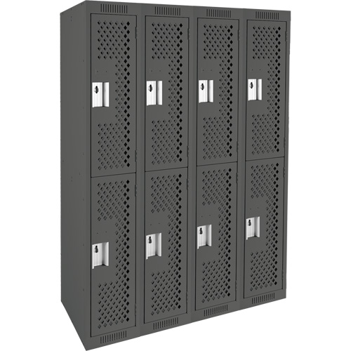 Casiers Clean Line, 2 niveaux, Bloc de 4, 48" x 15" x 72", Acier, Charbon, Rivet (assembl&eacute;), Perfor&eacute; Waymarc Industries Inc