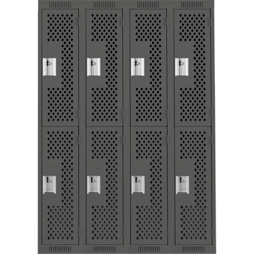 Casiers Clean Line, 2 niveaux, Bloc de 4, 48" x 15" x 72", Acier, Charbon, Rivet (assembl&eacute;), Perfor&eacute; Waymarc Industries Inc