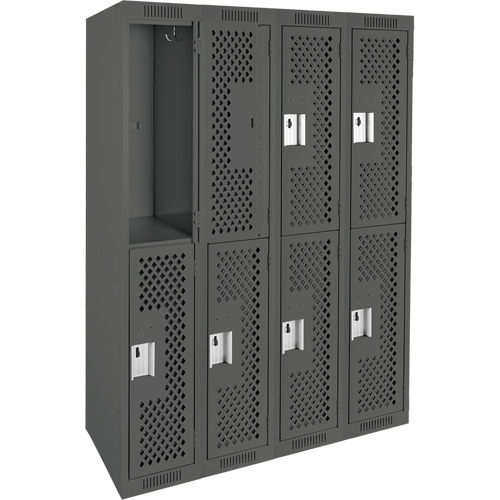 Casiers Clean Line, 2 niveaux, Bloc de 4, 48" x 15" x 72", Acier, Charbon, Rivet (assembl&eacute;), Perfor&eacute; Waymarc Industries Inc