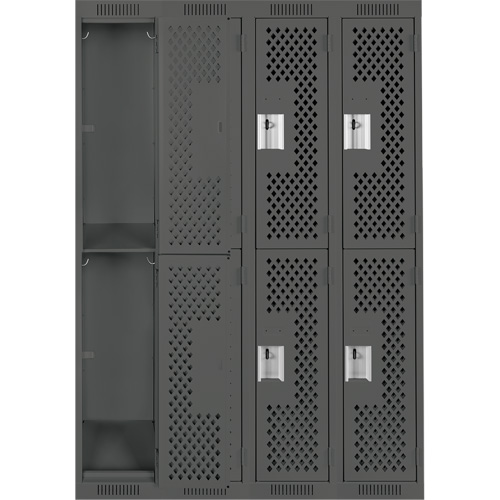 Casiers Clean Line, 2 niveaux, Bloc de 4, 48" x 15" x 72", Acier, Charbon, Rivet (assembl&eacute;), Perfor&eacute; Waymarc Industries Inc