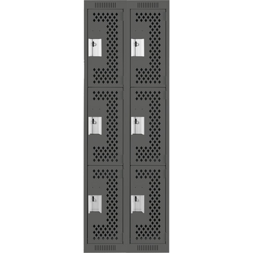 Clean Line Lockers, 3 -tier, Bank of 2, 24" x 12" x 72", Steel, Charcoal, Rivet (Assembled), Perforated Waymarc Industries Inc