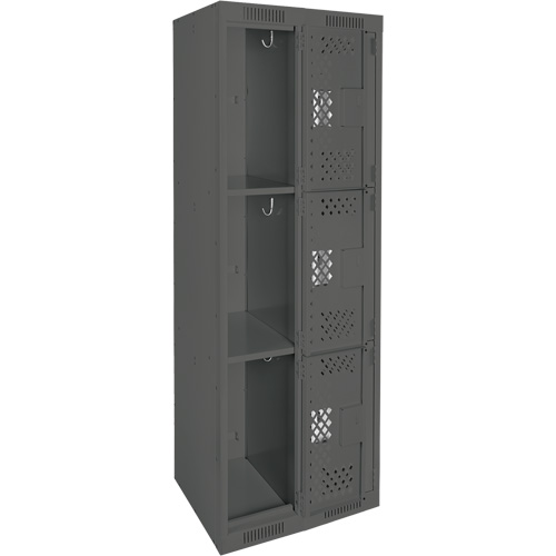 Clean Line Lockers, 3 -tier, Bank of 2, 24" x 12" x 72", Steel, Charcoal, Rivet (Assembled), Perforated Waymarc Industries Inc