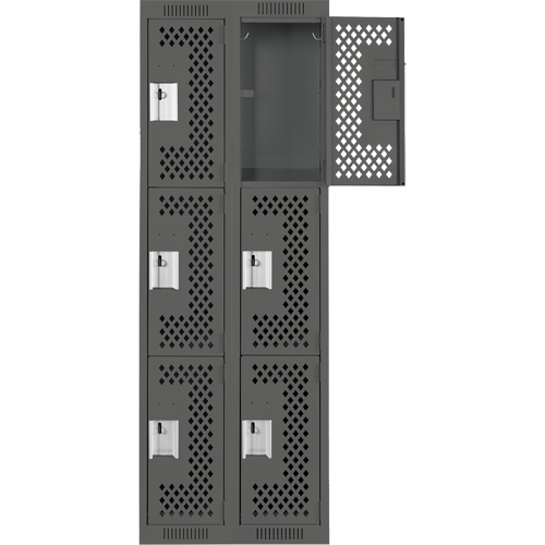 Clean Line Lockers, 3 -tier, Bank of 2, 24" x 12" x 72", Steel, Charcoal, Rivet (Assembled), Perforated Waymarc Industries Inc