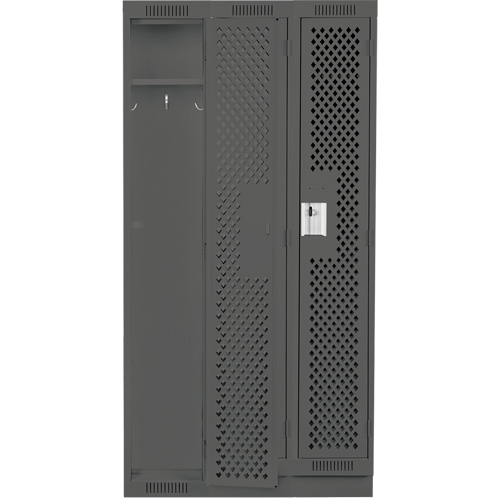 Clean Line Lockers, Bank of 3, 36" x 18" x 76", Steel, Charcoal, Rivet (Assembled), Perforated Waymarc Industries Inc