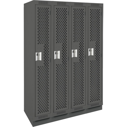 Clean Line Lockers, Bank of 4, 48" x 18" x 76", Steel, Charcoal, Rivet (Assembled), Perforated Waymarc Industries Inc