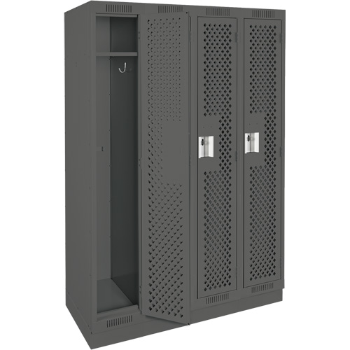 Clean Line Lockers, Bank of 4, 48" x 18" x 76", Steel, Charcoal, Rivet (Assembled), Perforated Waymarc Industries Inc