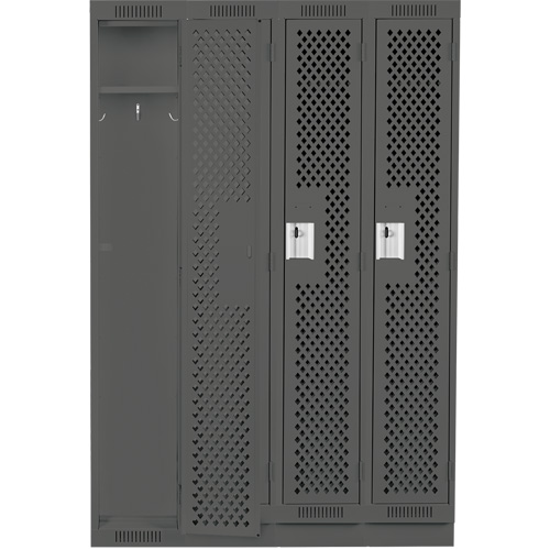 Clean Line Lockers, Bank of 4, 48" x 18" x 76", Steel, Charcoal, Rivet (Assembled), Perforated Waymarc Industries Inc