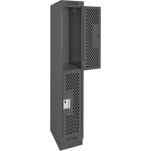 Clean Line Lockers, 2 -tier, 12" x 15" x 76", Steel, Charcoal, Rivet (Assembled), Perforated Waymarc Industries Inc