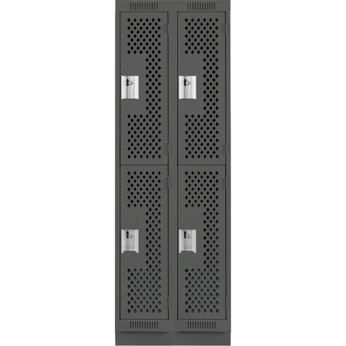 Clean Line Lockers, 2 -tier, Bank of 2, 24" x 12" x 76", Steel, Charcoal, Rivet (Assembled), Perforated Waymarc Industries Inc