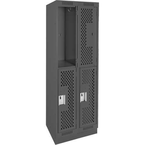 Clean Line Lockers, 2 -tier, Bank of 2, 24" x 12" x 76", Steel, Charcoal, Rivet (Assembled), Perforated Waymarc Industries Inc