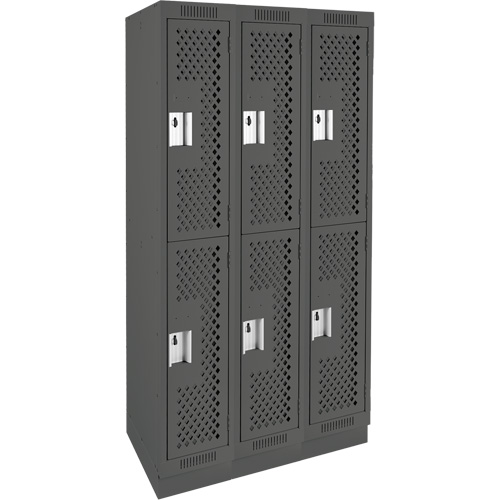 Clean Line Lockers, 2 -tier, Bank of 3, 36" x 15" x 76", Steel, Charcoal, Rivet (Assembled), Perforated Waymarc Industries Inc