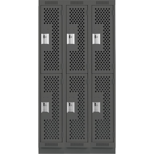 Clean Line Lockers, 2 -tier, Bank of 3, 36" x 15" x 76", Steel, Charcoal, Rivet (Assembled), Perforated Waymarc Industries Inc