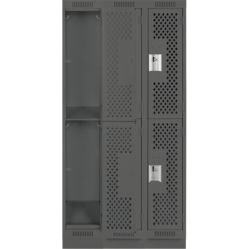 Clean Line Lockers, 2 -tier, Bank of 3, 36" x 15" x 76", Steel, Charcoal, Rivet (Assembled), Perforated Waymarc Industries Inc