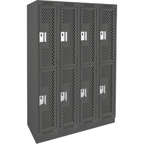 Clean Line Lockers, 2 -tier, Bank of 4, 48" x 15" x 76", Steel, Charcoal, Rivet (Assembled), Perforated Waymarc Industries Inc