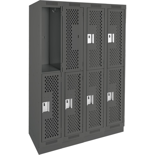 Clean Line Lockers, 2 -tier, Bank of 4, 48" x 15" x 76", Steel, Charcoal, Rivet (Assembled), Perforated Waymarc Industries Inc