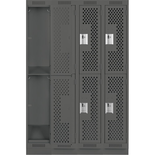Clean Line Lockers, 2 -tier, Bank of 4, 48" x 15" x 76", Steel, Charcoal, Rivet (Assembled), Perforated Waymarc Industries Inc