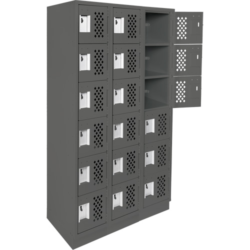Assembled Lockerettes Clean Line Perforated Economy Lockers, 6 -tier, Bank of 3, 18" x 72" x 12", Steel Waymarc Industries Inc
