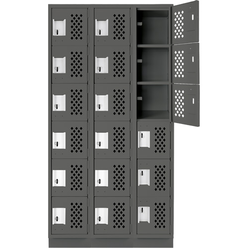Assembled Lockerettes Clean Line Perforated Economy Lockers, 6 -tier, Bank of 3, 18" x 72" x 12", Steel Waymarc Industries Inc