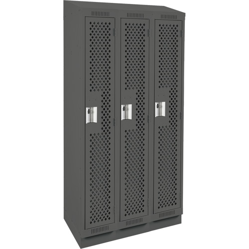 Clean Line Lockers, Bank of 3, 36" x 12" x 82", Steel, Charcoal, Rivet (Assembled), Perforated Waymarc Industries Inc