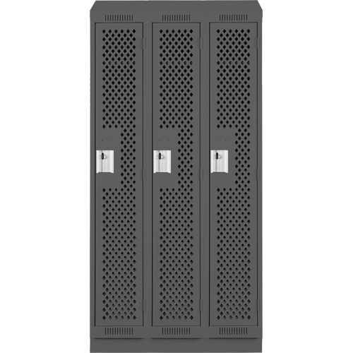 Clean Line Lockers, Bank of 3, 36" x 12" x 82", Steel, Charcoal, Rivet (Assembled), Perforated Waymarc Industries Inc