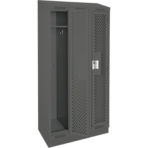 Clean Line Lockers, Bank of 3, 36" x 12" x 82", Steel, Charcoal, Rivet (Assembled), Perforated Waymarc Industries Inc