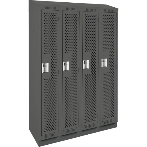 Clean Line Lockers, Bank of 4, 48" x 18" x 82", Steel, Charcoal, Rivet (Assembled), Perforated Waymarc Industries Inc