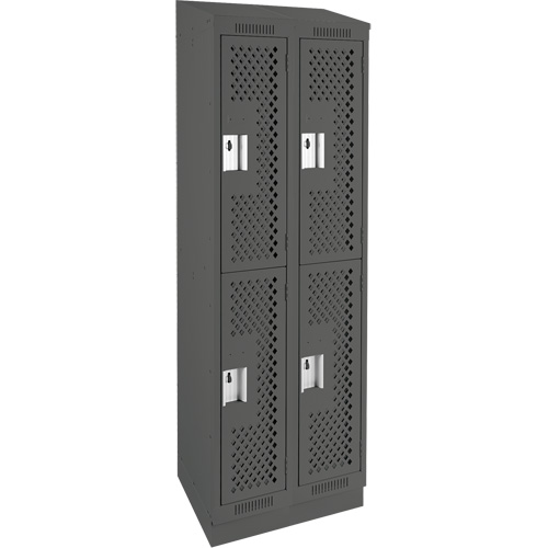 Clean Line Lockers, 2 -tier, Bank of 2, 24" x 15" x 82", Steel, Charcoal, Rivet (Assembled), Perforated Waymarc Industries Inc