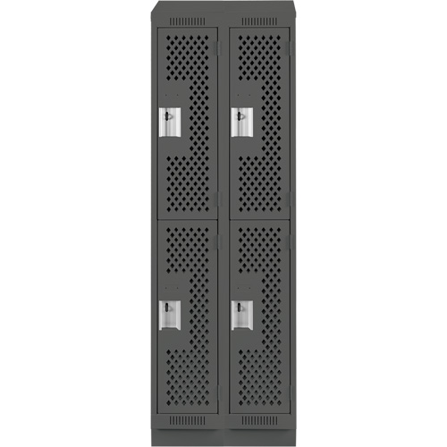 Clean Line Lockers, 2 -tier, Bank of 2, 24" x 15" x 82", Steel, Charcoal, Rivet (Assembled), Perforated Waymarc Industries Inc