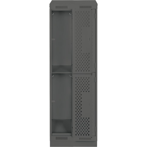 Clean Line Lockers, 2 -tier, Bank of 2, 24" x 15" x 82", Steel, Charcoal, Rivet (Assembled), Perforated Waymarc Industries Inc