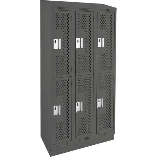 Clean Line Lockers, 2 -tier, Bank of 3, 36" x 18" x 82", Steel, Charcoal, Rivet (Assembled), Perforated Waymarc Industries Inc