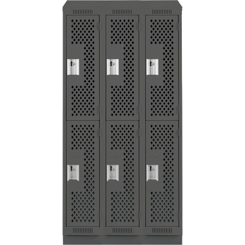 Clean Line Lockers, 2 -tier, Bank of 3, 36" x 18" x 82", Steel, Charcoal, Rivet (Assembled), Perforated Waymarc Industries Inc