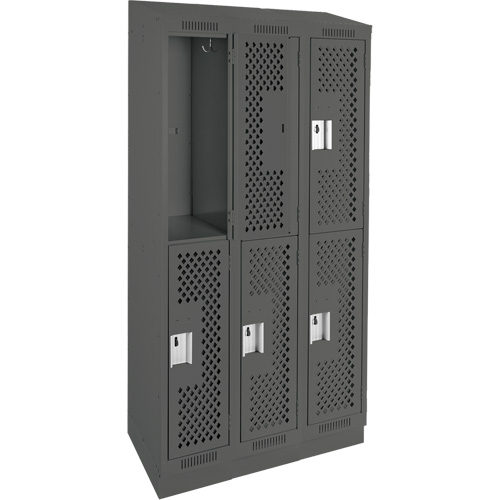 Clean Line Lockers, 2 -tier, Bank of 3, 36" x 18" x 82", Steel, Charcoal, Rivet (Assembled), Perforated Waymarc Industries Inc