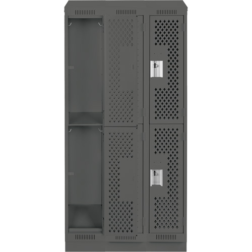 Clean Line Lockers, 2 -tier, Bank of 3, 36" x 18" x 82", Steel, Charcoal, Rivet (Assembled), Perforated Waymarc Industries Inc