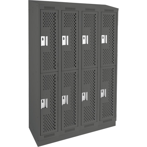 Clean Line Lockers, 2 -tier, Bank of 4, 48" x 15" x 82", Steel, Charcoal, Rivet (Assembled), Perforated Waymarc Industries Inc