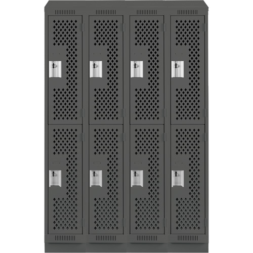 Clean Line Lockers, 2 -tier, Bank of 4, 48" x 15" x 82", Steel, Charcoal, Rivet (Assembled), Perforated Waymarc Industries Inc