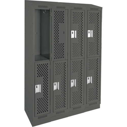 Clean Line Lockers, 2 -tier, Bank of 4, 48" x 15" x 82", Steel, Charcoal, Rivet (Assembled), Perforated Waymarc Industries Inc