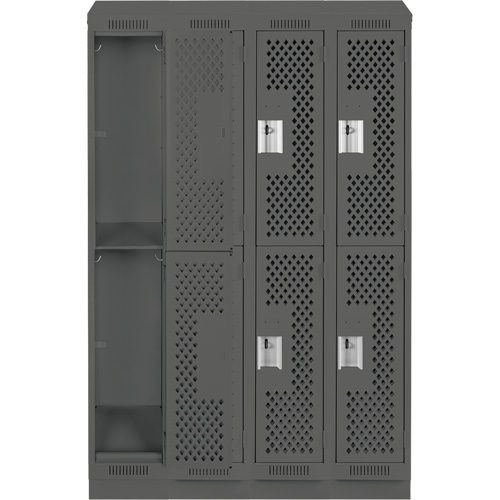 Clean Line Lockers, 2 -tier, Bank of 4, 48" x 15" x 82", Steel, Charcoal, Rivet (Assembled), Perforated Waymarc Industries Inc