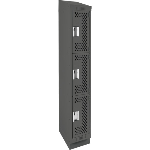 Clean Line Lockers, 3 -tier, 12" x 12" x 82", Steel, Charcoal, Rivet (Assembled), Perforated Waymarc Industries Inc