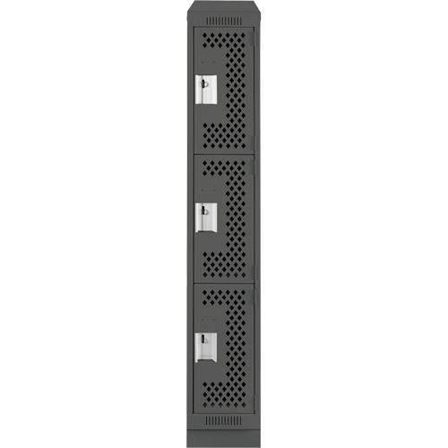 Clean Line Lockers, 3 -tier, 12" x 12" x 82", Steel, Charcoal, Rivet (Assembled), Perforated Waymarc Industries Inc