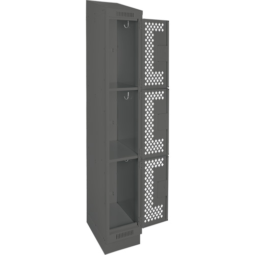 Clean Line Lockers, 3 -tier, 12" x 12" x 82", Steel, Charcoal, Rivet (Assembled), Perforated Waymarc Industries Inc