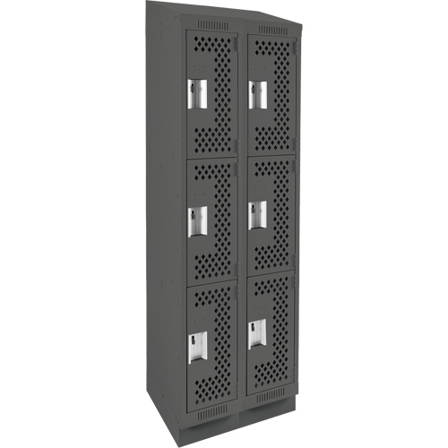 Clean Line Lockers, 3 -tier, Bank of 2, 24" x 12" x 82", Steel, Charcoal, Rivet (Assembled), Perforated Waymarc Industries Inc