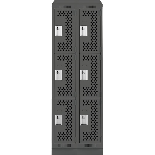 Clean Line Lockers, 3 -tier, Bank of 2, 24" x 12" x 82", Steel, Charcoal, Rivet (Assembled), Perforated Waymarc Industries Inc