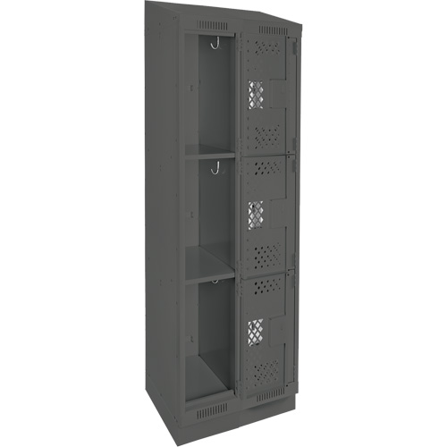 Clean Line Lockers, 3 -tier, Bank of 2, 24" x 12" x 82", Steel, Charcoal, Rivet (Assembled), Perforated Waymarc Industries Inc
