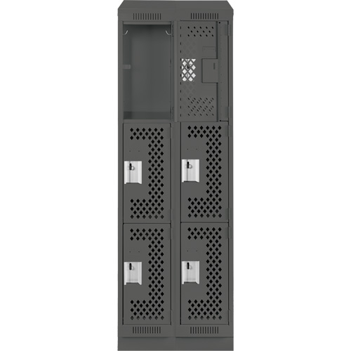 Clean Line Lockers, 3 -tier, Bank of 2, 24" x 12" x 82", Steel, Charcoal, Rivet (Assembled), Perforated Waymarc Industries Inc