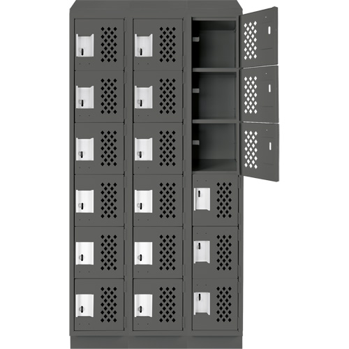 Clean-Line Perforated Lockerette, 6 -tier, Bank of 3, 15" x 72" x 12", Steel Waymarc Industries Inc