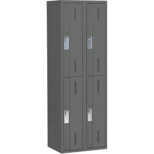 Concorde Heavy-Duty Lockers, 2 -tier, Bank of 2, 24" x 18" x 72", Steel, Charcoal, Welded (Assembled) Waymarc Industries Inc