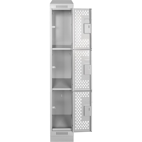 Clean Line Lockers, 3 -tier, 12" x 12" x 72", Steel, Grey, Rivet (Assembled), Perforated Waymarc Industries Inc