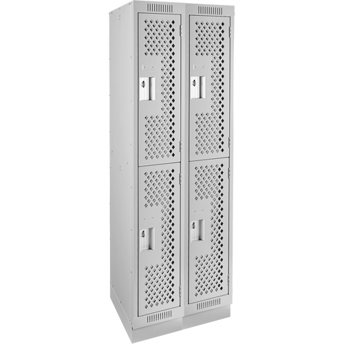 Clean Line Lockers, 2 -tier, Bank of 2, 24" x 15" x 76", Steel, Grey, Rivet (Assembled), Perforated Waymarc Industries Inc