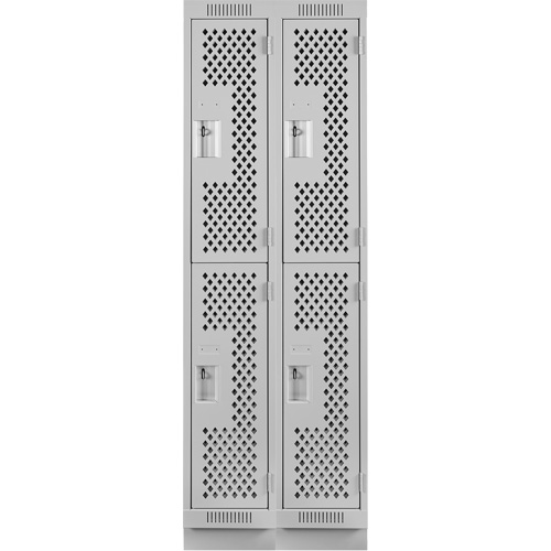 Clean Line Lockers, 2 -tier, Bank of 2, 24" x 15" x 76", Steel, Grey, Rivet (Assembled), Perforated Waymarc Industries Inc